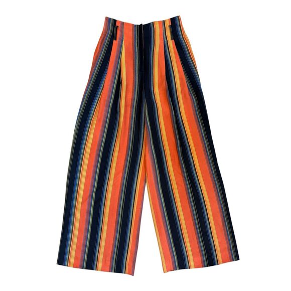 DVF Wide Leg Silk Stripe Pants Size 2 - Picture 4 of 9